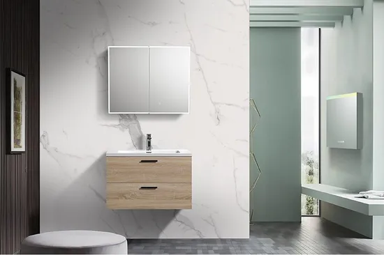 23.6 Inch Wall Mounted Two Cabinet Doors Bathroom Vanity with Ceramic Basin