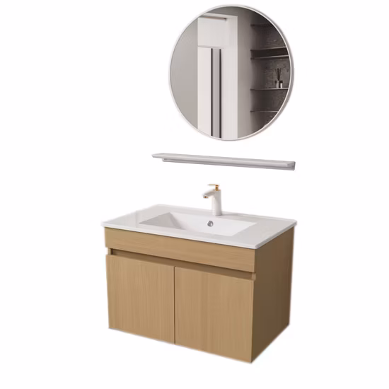23.6 Inch Wall Mounted Two Cabinet Doors Bathroom Vanity with Ceramic Basin