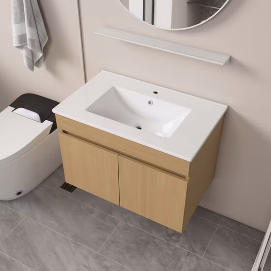 23.6 Inch Wall Mounted Two Cabinet Doors Bathroom Vanity with Ceramic Basin