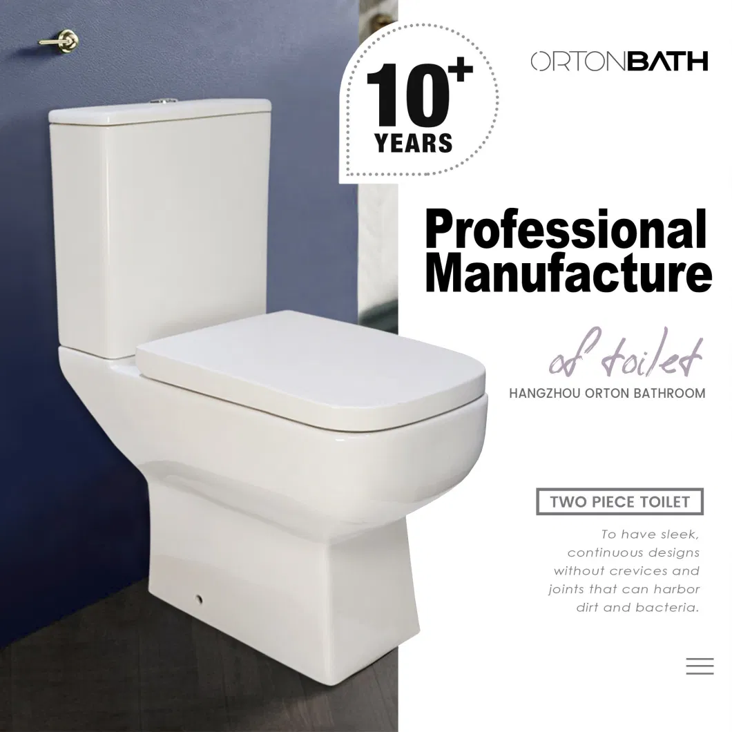 Ortonbath Dual Flush 3/6L Toilet P Trap Square Shape Rimless Close Coupled Modern Toilet Soft Close Seat Two Piece Toilet