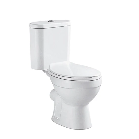 Zweiteilige Keramik-Toilette in runder Form, randlos, Sanitärkeramik, Badezimmerschrank, kleiner moderner Paar-Schlafraum, bodenmontierte Toilette